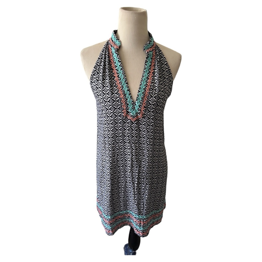THML women’s large artsy leaf print bohemian embroidered accented shift dress